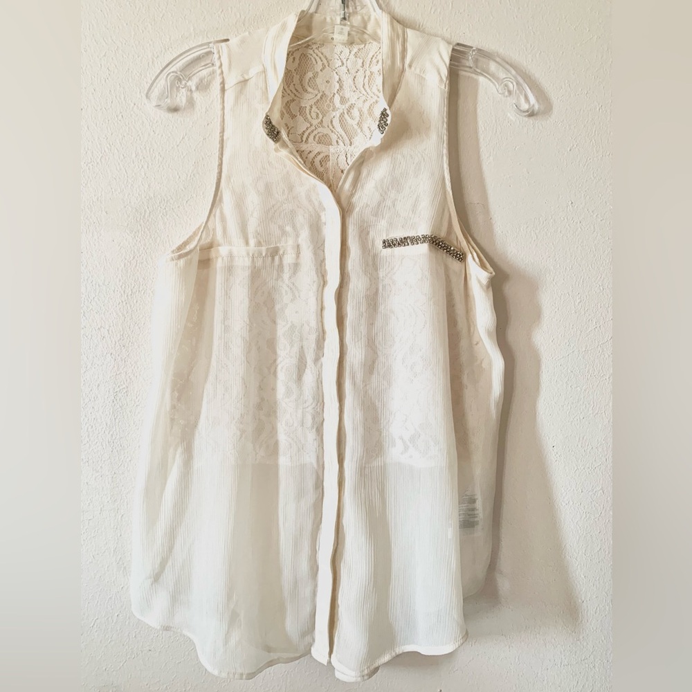 Guess Chiffon & Lace Layered Blouse M